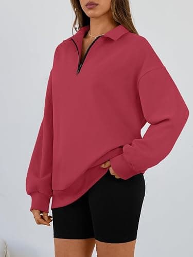 Trendy Queen Womens Oversized Sweatshirts Fall Sweaters Fashion Hoodies Half Zip Pullover Long Sleeve Shirts Clothes thumbnail 3
