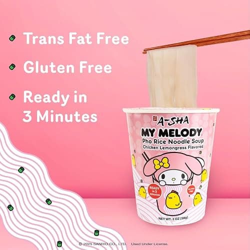 A-SHA My Melody Pho Cup Rice Noodle (6 Cups), Chicken Lemongrass Flavor, Vegetarian, Gluten-Free, Premium Microwavable Rice Noodle Soup, No MSG, Authentic Flavor thumbnail 7