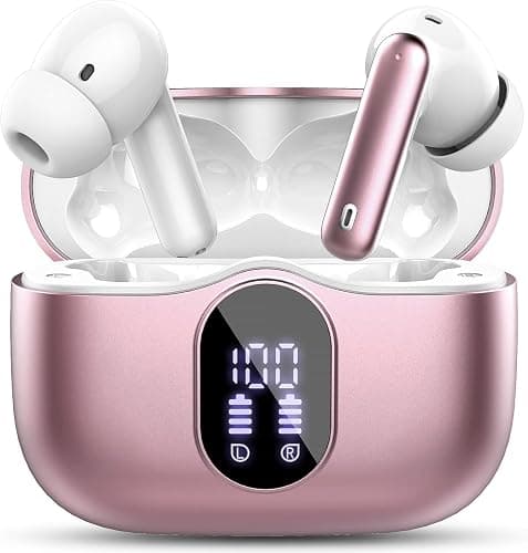 Wireless Earbuds, Bluetooth 5.4 Headphones Bass Stereo, Ear Buds with Noise Cancelling Mic, IP7 Waterproof in Ear Earphones, 36H LED Display Bluetooth Earbuds for Laptop Pad Phones Sports, Rose Gold - Rose Gold - Image 1