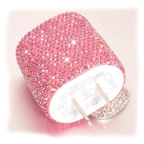 USB Wall Charger Bling 5V/2.4A 24W Dual Port Fast Charger Plug Cell Phone Block Adapter Pink for iPhone Android Samsung iPad Tablet etc. thumbnail 4