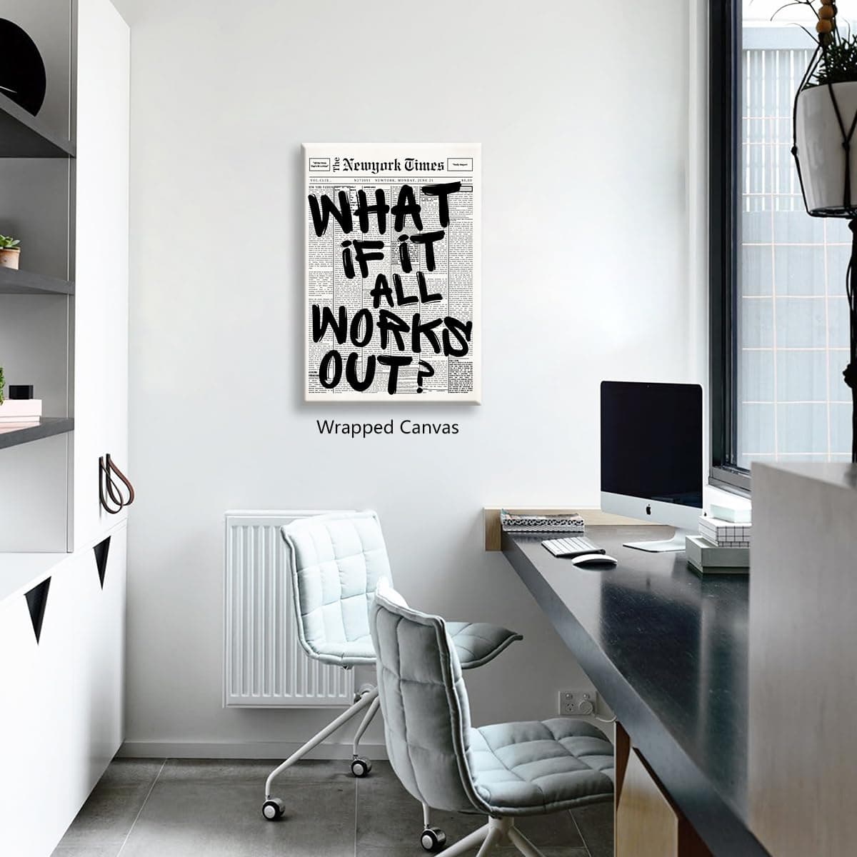 What If It All Works Out Canvas Wall Art, Black and White Newspaper Aesthetic Poster, Positive Affirmations Wall Decor, Daily Inspirational Quote Typography Print for Bedroom 8x12in Unframed thumbnail 5