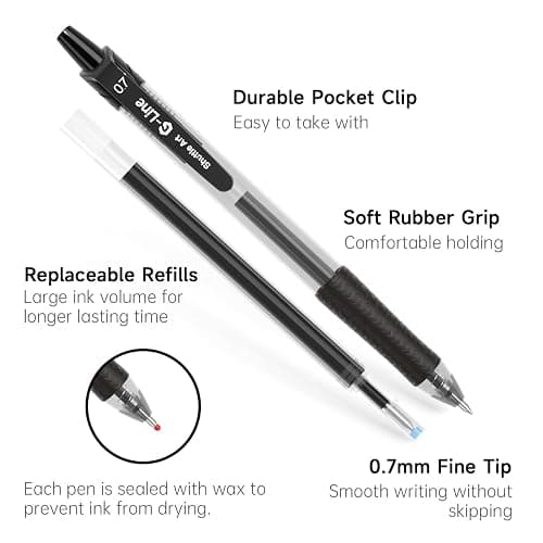 Lineon 46 Pack Black Gel Ink Pens (20 Gel Pens with 26 Refills) Medium Point Retractable Writing Smooth Writing with Comfortable Grip for Office School thumbnail 3