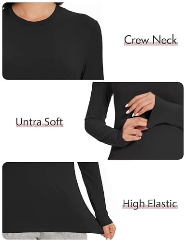 Kinglaman 5 Pack Womens Basic Long Sleeve Shirts Crew Neck Slim-Fit Fitted T Shirts Tops Undershirts Underscrub Baselayer thumbnail 5