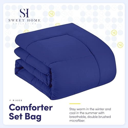 Sweet Home Collection 5 Piece Comforter Set Bag Solid Color All Season Soft Down Alternative Blanket & Luxurious Microfiber Bed Sheets, Royal Blue, Twin thumbnail 3