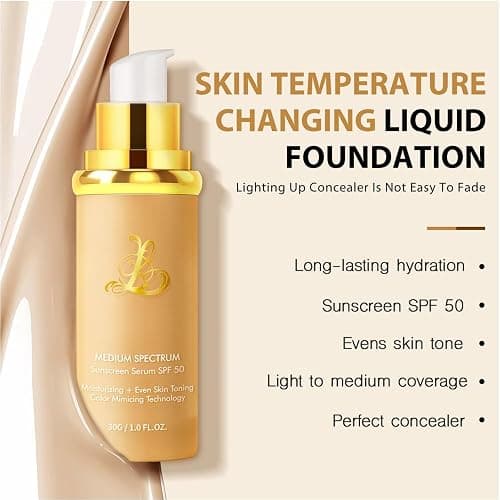 Foundation 4 in 1 - Color Changing Foundation, Medium Spectrum with SPF 50, Hypoallergenic Hydrating Liquid Concealer, Long-lasting & Waterproof Natural Finish - 1.0 fl oz thumbnail 2