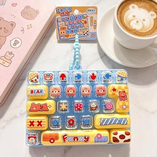 26-Key Cute Cartoon Clicky Keyboard Fidget Toy Keychain Stress Relief Keycap Clicker with Sensory Buttons Keyring Bag Pendant thumbnail 5