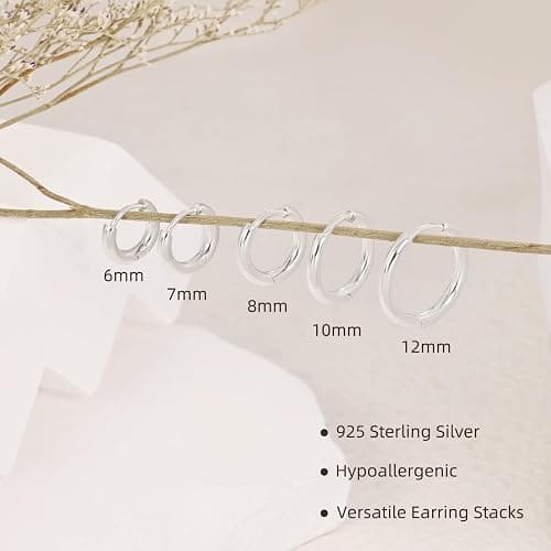 Sterling Silver Hoop Earrings, Hypoallergenic Earrings for Women Men 14k Real Gold Plated Small Huggie Hoop Earrings Stack Set for Multiple Piercing Lightweight Cartilage Helix Conch Hoop thumbnail 3