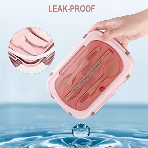 WILDAURORA Bento Box for Adult, 1200 ML Lunch Containers for Adults, LeakProof Lunch Box with Utensils, BPA Free, 3 Compartment Bento Box Microwave Safe - Pink thumbnail 5