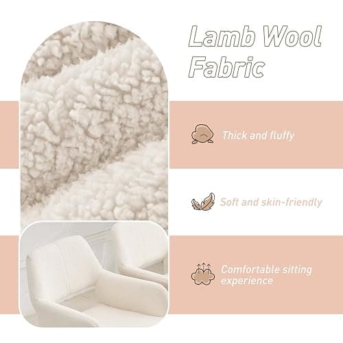 YEEFY Desk Chair No Wheels Vanity Chair Makeup Chair Comfy Accent Chair for Living Dining Room Bedroom Home Office Mid Century Modern Upholstered Armchair Sofa with Wood Legs (Wool White, 1) thumbnail 6