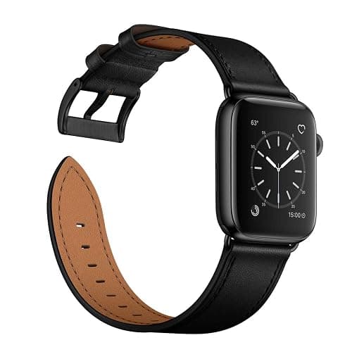 OUHENG Leather Bands Compatible with Apple Watch Band 49mm/46mm/45mm/44mm/42mm, Genuine Leather Strap Compatible with iWatch Ultra 3/2/1 & Series 11/10/9/8/7/6/5/4/3/2/1 & SE3 SE2 SE, Black/Black thumbnail 3