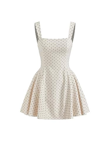 CIDER Womens Polka Dot Going Out Dress Cute Summer Date Night Square Neck Sleeveless Mini Dress - Image 1