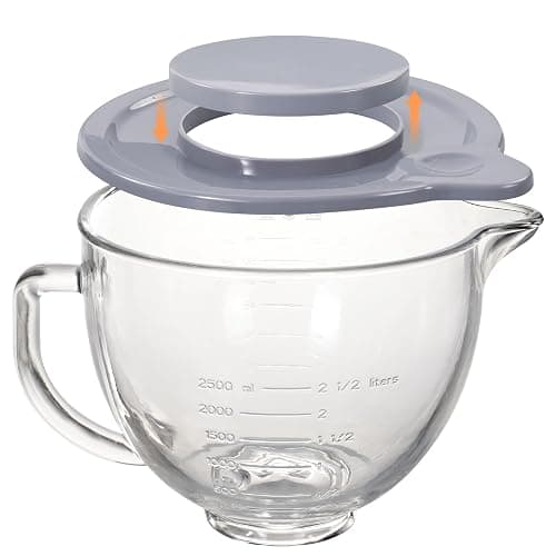 5QT Glass Bowl Compatible with KitchenAid 4.5 and 5-Quart Tilt Stand Mixers,Glass Mixing Bowl with Lid, Measurement Markers and Handle - Image 1
