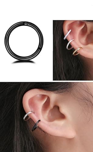 5Pcs Stainless Steel 16G 18G Sleeper Hoop Earrings for Women Men Septum Hinged Clicker Nose Lip Ring Helix Daith Cartilage Tragus Piercings Tiny Small Huggie Hoops Hypoallergenic Sensitive Ears Jewelry thumbnail 3