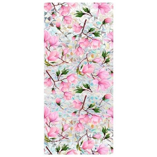 Fenster-Sichtschutzfolie, Regenbogen-Magnolien-Blume, Sonnenblockierung, 3D-Dekor, PVC, Buntglas-Fensteraufkleber, nicht klebend, statisch haftend für Zuhause, Büro, 42 x 100 cm - Image 1