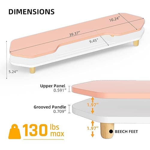 AFOOYO 2 Tier Dual Monitor Stand Riser,Wider Board Computer Monitor Stand for 2 Monitors,Slot For Phone/Tablet Office Desktop Organizer for Laptop,PC,Computer,Printer,Pink thumbnail 2