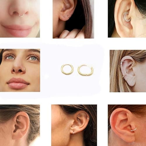 EACHLP Unisex 18K Real Gold Plating Surgical Steel Sleeper Tiny Hoop Earrings,Nose Ring Septum Ring Helix Ring Daith Ring Lip Ring Nipple Ring Snug Ring Rook Ring Body Piercing Jewelry thumbnail 6