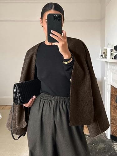HOTIAN Women Cropped Wool Blend Coats Long Sleeve Coat Jacket Peacoat Fall Winter Outwear Overcoat thumbnail 3