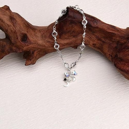 Steering Wheel Bow Charm Crystal Heart Hanging Chain Car Interior Decor | Bow Hanging Ornament Silver Star Moon Bowknot Charm for Rear View Mirror Car Steering Wheel Hanging Accessories for Women thumbnail 7