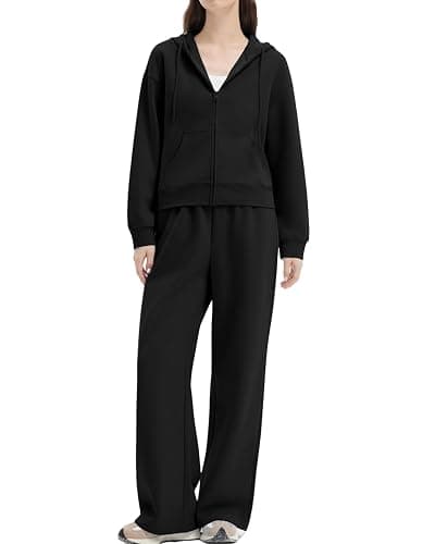 SUUKSESS Womens 2 Piece Sweatsuits Outfits Zip Up Hoodie Tracksuit Straight Wide Leg Sweatpant Lounge Matching Sets - Image 1