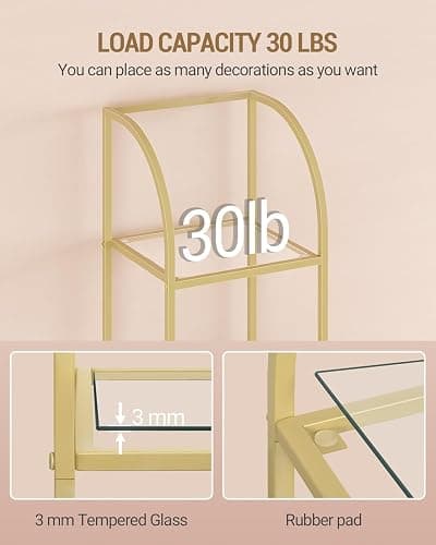 Hzuaneri Bookcase Bookshelf, Tempered Glass Arched Bookshelf for More Storage, Slim Shelving Unit for Bedroom, Bathroom, Home Office, Steel Frame, 6 Tier Gold BC20699G thumbnail 6