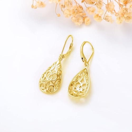 VONALA Filigree Teardrop Earrings for Women Rose Gold Plated /Gold Plated / Moonstone / Abalone / Turquoise / Blue Crystal / Green Crystal Teardrop Dangle Earrings Filigree Leverback Earrings for Women Teens Girls Birthday Gift thumbnail 4