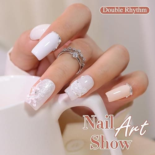 Double Rhythm 6 Pcs 15 ML Gel Polish Set Same Color Same Bottle Soak Off Glitter Gel Polish Kit Nail Art Manicure Salon DIY at Home for Wedding (Pearl White Milky Beige-T6-99) thumbnail 9