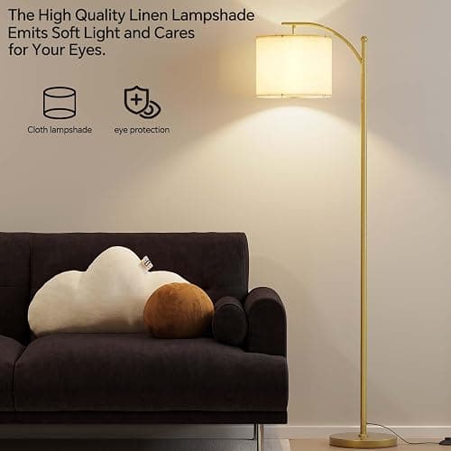 SUNMORY Arc Floor Lamp,Modern Floor Lamp with 9W 3 Color Temperatures Bulb,Metal Standing Lamps with Adjustable Hanging Lampshade,Tall Floor Lamps for Living Room,Bedroom, Gold Without Remote thumbnail 6