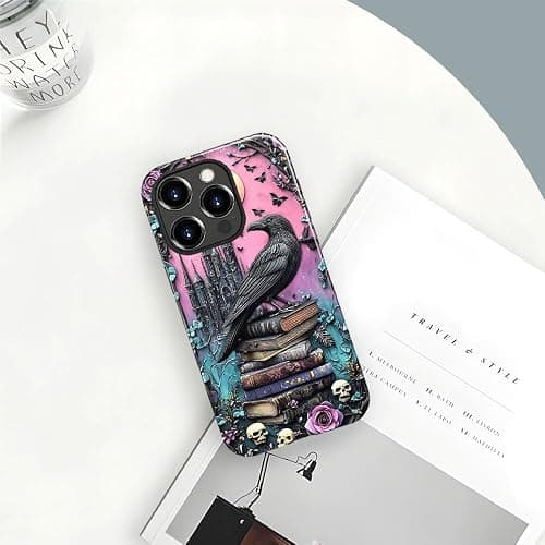 DAIZAG Case Compatible with iPhone 16 Pro,Glossy Durable Shock Protection Cover for Girl Women,Black Raven Bird Book Rose Skulls thumbnail 4