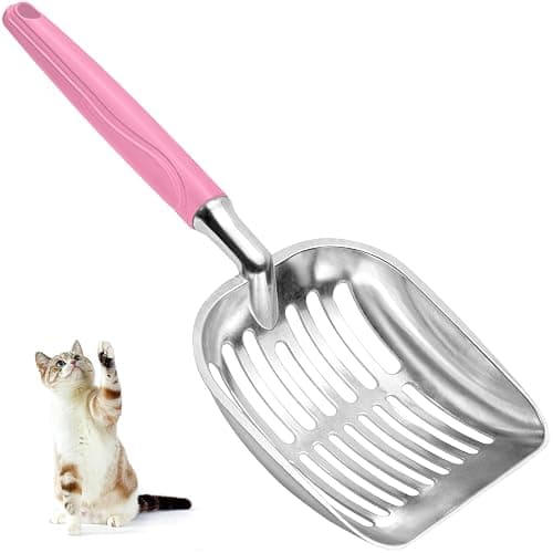 Cat Litter Scoop, Metal Cat Scooper, Plastic Handle Scoop, Sifting Shovel for Christmas – Heavy Duty Aluminum Alloy Litter Box Scoop with Deep Mesh, Design for Easy Waste Removal and Cleaning(Pink) - Image 1