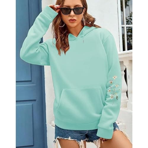 Sulayesh Women's Floral Printed Hoodies Vintage Aesthetic Flower Graphic Sweatshirt Cute Boho Fleece Thermal Hoodie Pullover - Light Green - Large thumbnail 5