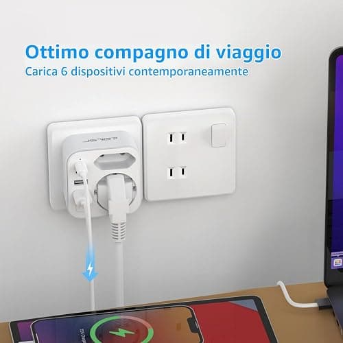 Adattatore di viaggio internazionale JSVER 6 in 1 con 2 USB-C e 2 USB-A per Giappone, Stati Uniti, Canada, Colombia, Messico, Thailandia, Arabia Saudita e altro ancora. (Con spina di tipo A) thumbnail 6