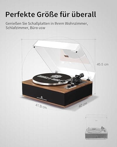 ANGELS HORN Plattenspieler mit Lautsprechern, Bluetooth Schallplattenspieler, integriertem Phono-Vorverstärker 33/45 U/min und AT-3600L-Tonabnehmern Zwei-Gang-Riemenantrieb thumbnail 7