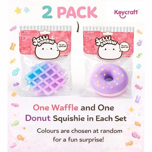 Jelli Squishi Sweet Treats Squishy Toy (2 Pack) – Sensory Fidget Stress Relief Toy for Kids – Soft Jelly Squeeze Waffle and Doughnut Kavaii Taba Mochi Toy – Random Colours thumbnail 2