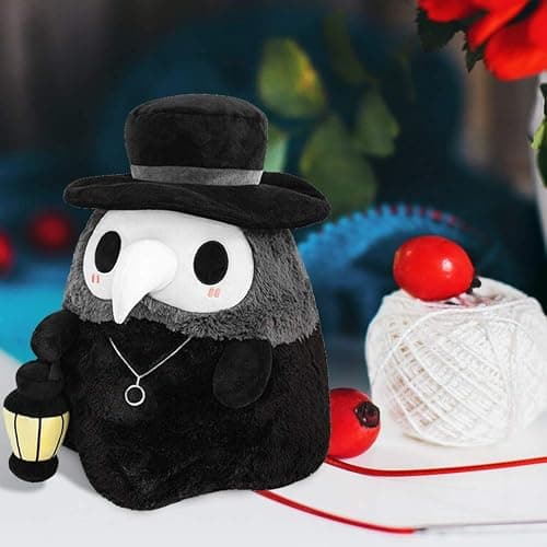 Kedejin 7.9'' New Medieval Steampunk Plague Beak Couple Plush Doll, Fluffy Plague Doctor Plush Toy Luminous Plush Toy, Soft Lovely Couple Doll Party Dance Props, Black thumbnail 2