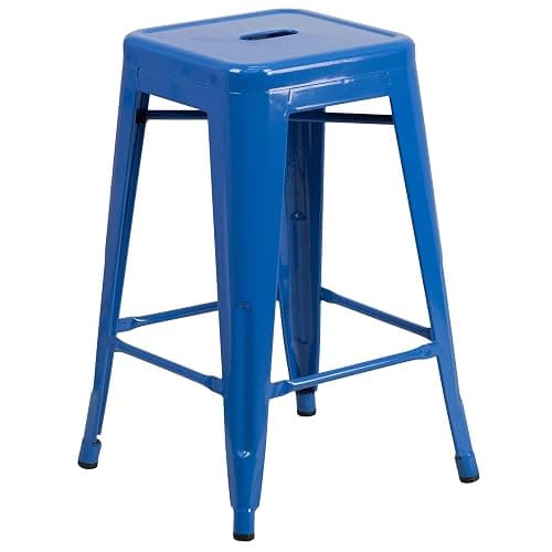 Flash Furniture Kai Commercial Grade 24" High Backless Blue Metal Indoor-Outdoor Counter Height Stool with Square Seat - Image 1