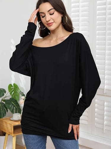 Poetsky Women's Long Sleeve Off Shoulder Tunic Tops Loose Casual Oversized Shirts Blouse thumbnail 6