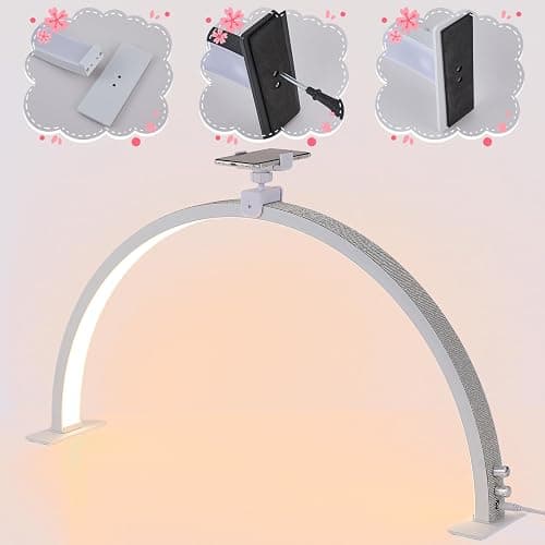 eccuslon Half Moon Light for Nail Desk with Phone Holder, 29" 50W Professional Desk Lamp with 3 Color Temperatures & Dimmer, Multi-Purpose Lighting for Eyelash Extensions, Nail Art, Tattoos, Reading thumbnail 7
