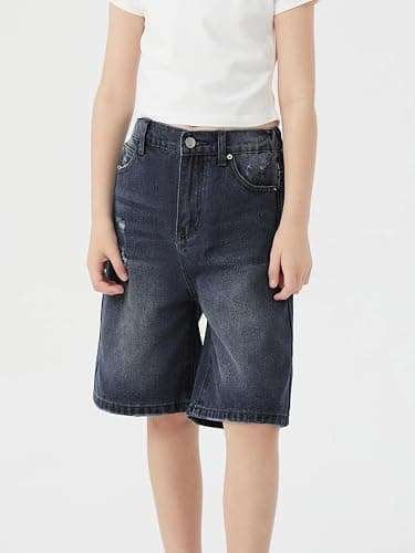 Handfrog Girls Shorts Elastic Waist Jorts Denim Jean Shorts Ripped Knee Length Bermuda Shorts for Kids Teen Girls Summer thumbnail 4