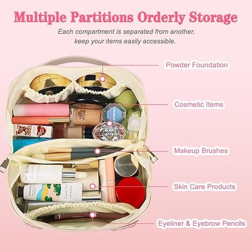 GINOYA Large Capacity Toiletries Bag, Birthday Gift for Girl, Ladies Makeup Organiser Bag with Skin for Skincare Preppy Makeup Pencil Case Cosmetic Travel Pouch thumbnail 2