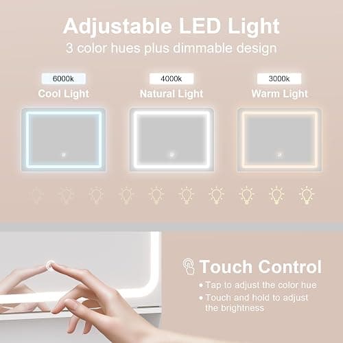 Hogxp Vanity Desk with Sliding Mirror & Power Outlets - Dimmable LED Lighting, 4 Open Shelves, 2 Drawers, 1Storage Cabinet & Padded Stool - Ideal Bedroom Makeup Dressing Table （White） thumbnail 5