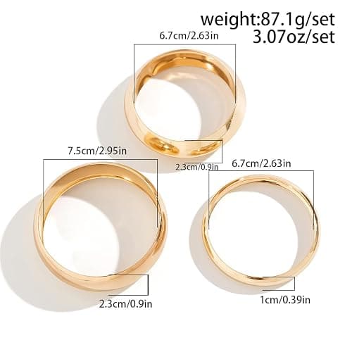 Inactwin 3PCS Chunky Gold Bangle Bracelets for Women Trendy Wide Wrist Cuff Bracelets Stack Statement Bangle Fashion Jewelry Gift thumbnail 5