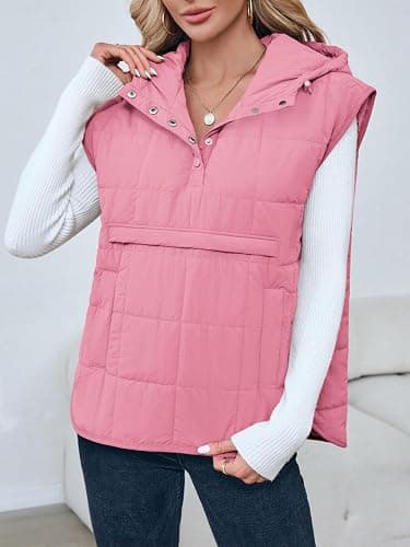 Saodimallsu Womens Quilted Puffer Vest Sleeveless Hoodies Fall Winter Tops with Kangaroo Pockets thumbnail 4