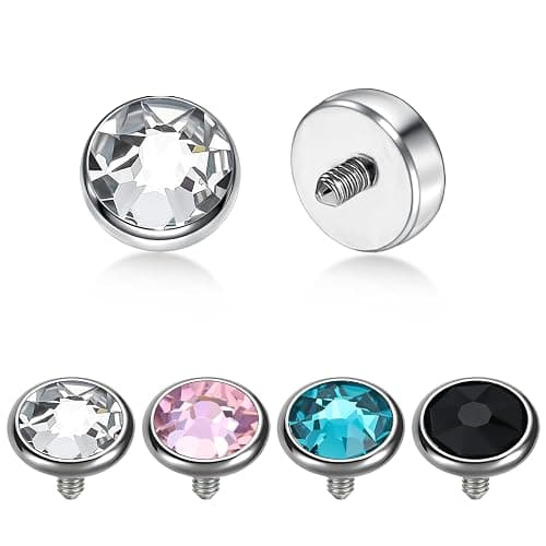 XUU 14G Titanium Dermal Piercing Jewelry Set, 4 Multi-Color Gems Dermal Tops (3/4/5mm) – Safe Sensitive Skin for Face & Body, Base Microdermals Piercing for Women Men thumbnail 2