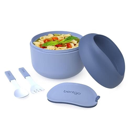 Bentgo Bowl - Insulated Leak-Resistant Bowl with Snack Compartment, Collapsible Utensils and Improved Easy-Grip Design for On-the-Go - Holds Soup, Rice, Cereal & More - BPA-Free, 21.2 oz (Slate) - Image 1