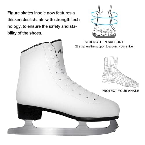 Nattork White Figure Skates Excellence Stainless Steel Blades Ice Figure Skating with Enhanced Support Strength Performance and Ultimate Comfort for Boys and Girls thumbnail 3