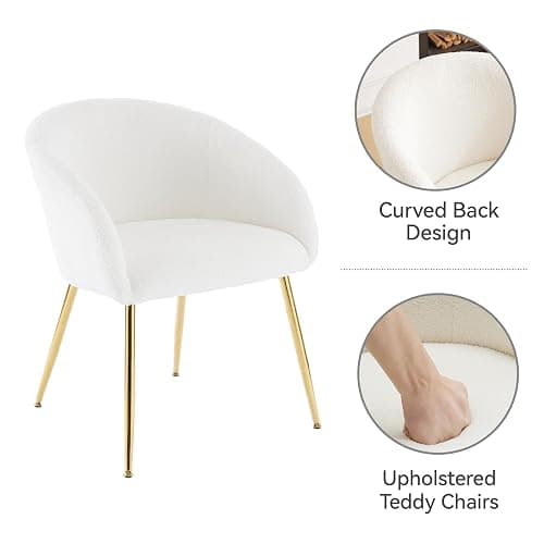 gusohey Modern Vanity Chair, Living Room Chair with Metal Legs,Teddy Fabric Dining Chair, Comfy Accent Chair for Makeup Room, Waiting Room, Dressing Room, Bedroom, Dining Room, Home Office (1, White) thumbnail 8