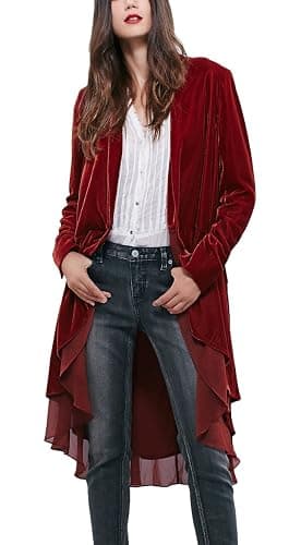 Urban CoCo Women's Long Sleeve Velvet Cardigan Coat with Asymmetric Chiffon Hem - Image 1