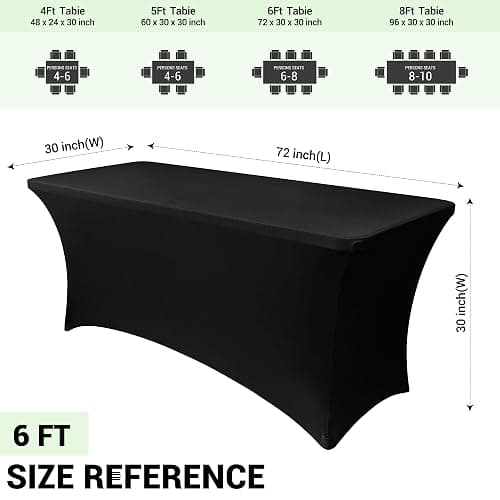 Obstal 6ft Stretch Black Spandex Table Cloth for Standard Folding Tables - 2 Pack Universal Rectangular Fitted Tablecloth Protector for Wedding, Trade Show, Vendor Stand thumbnail 2