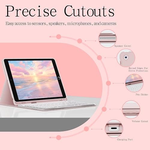 SZPSGC for iPad 9th 8th 7th Generation Case with Keyboard 10.2 Inch, Detachable Wireless Folio Keyboard Cover with Pencil Holder, iPad 10.2 Inch 2021/2020/2019 Model, Pink thumbnail 6