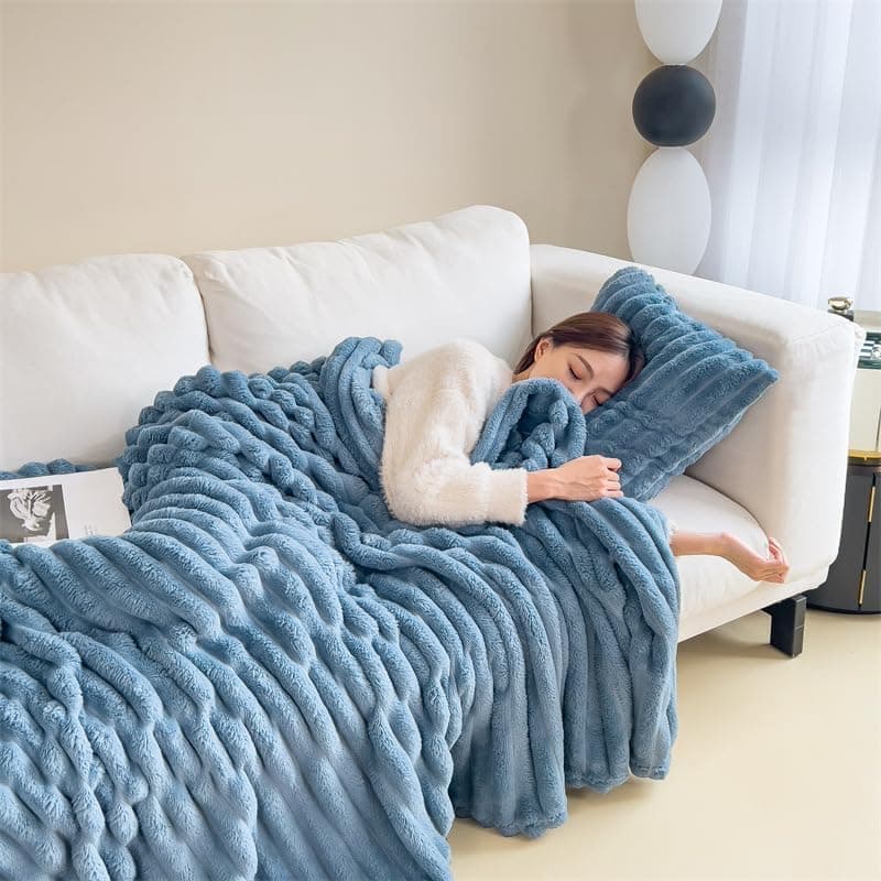 Ultra-Soft Faux Rabbit Fur Throw Blanket with Fluffy Warm Throw Blanket for Cozy Winter Nights – Reversible Thick Blanket (50"x60") in Elegant Tie-Dye Charcoal for Bed & Couch (White,27.59 * 39.37in) thumbnail 3
